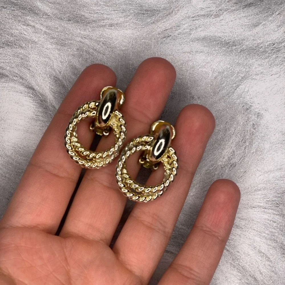 Elegant Vintage Red and Black Earrings + gold tone clip on earrings